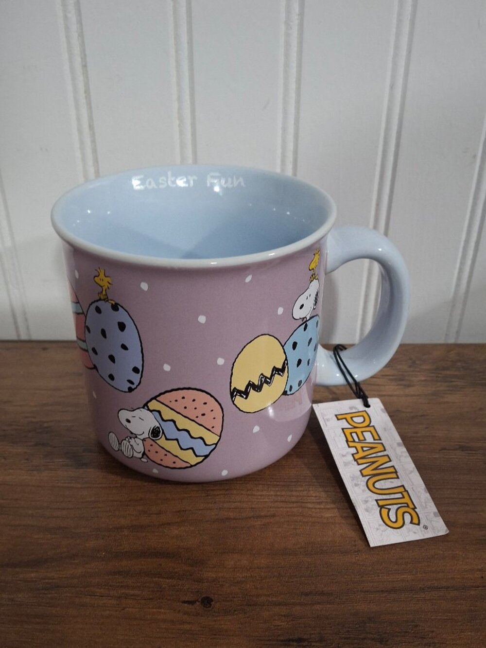 New Peanuts Easter Ceramic Coffee Mug Purple Easter Eggs Snoopy Woodstock